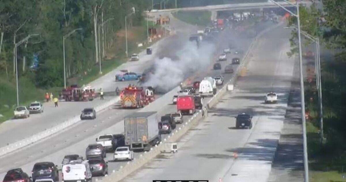 A burning vehicle caused a traffic jam, according to the South Carolina Department of Transportation.