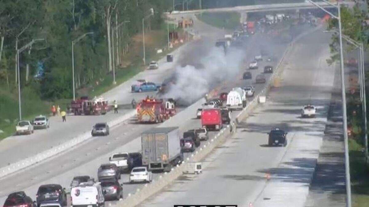 A burning vehicle caused a traffic jam, according to the South Carolina Department of Transportation.