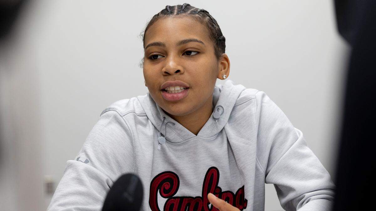 Freshman point guard Maddy McDaniel speaks to the media on Tuesday, July 23, 2024.