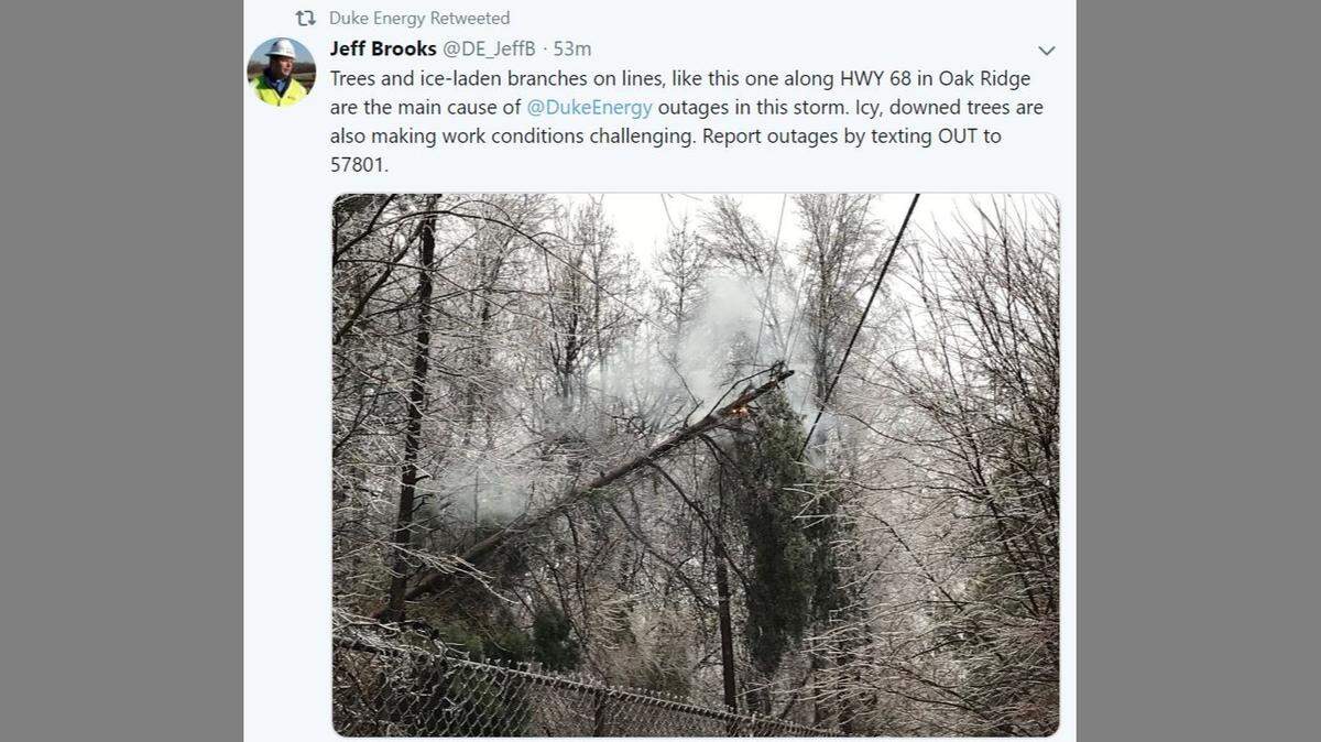 Duke Energy reported more than 100,000 customers in N.C. were without power Sunday.