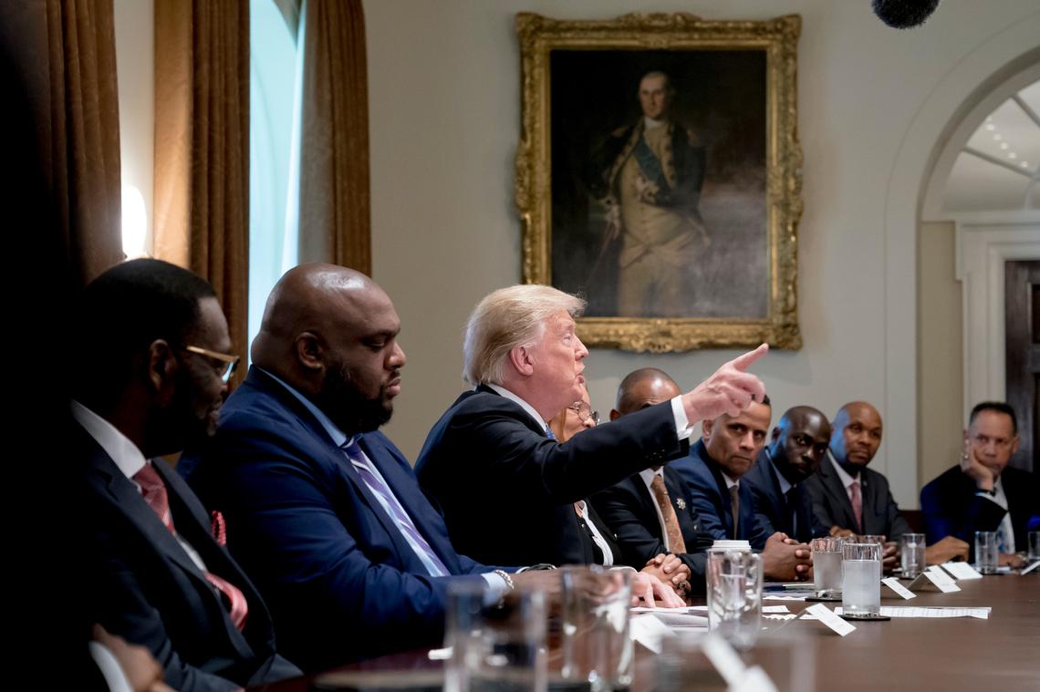 President Donald Trump speaks during a meeting with inner city pastors in the Cabinet Room of the White House in Washington, Wednesday, Aug. 1, 2018.