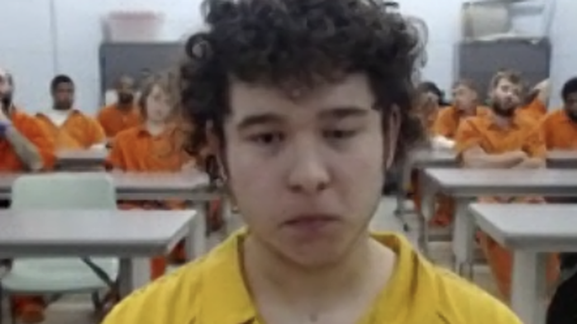 Caleb Kennedy wore a yellow jumpsuit to a bond hearing, signifying he is on suicide watch.