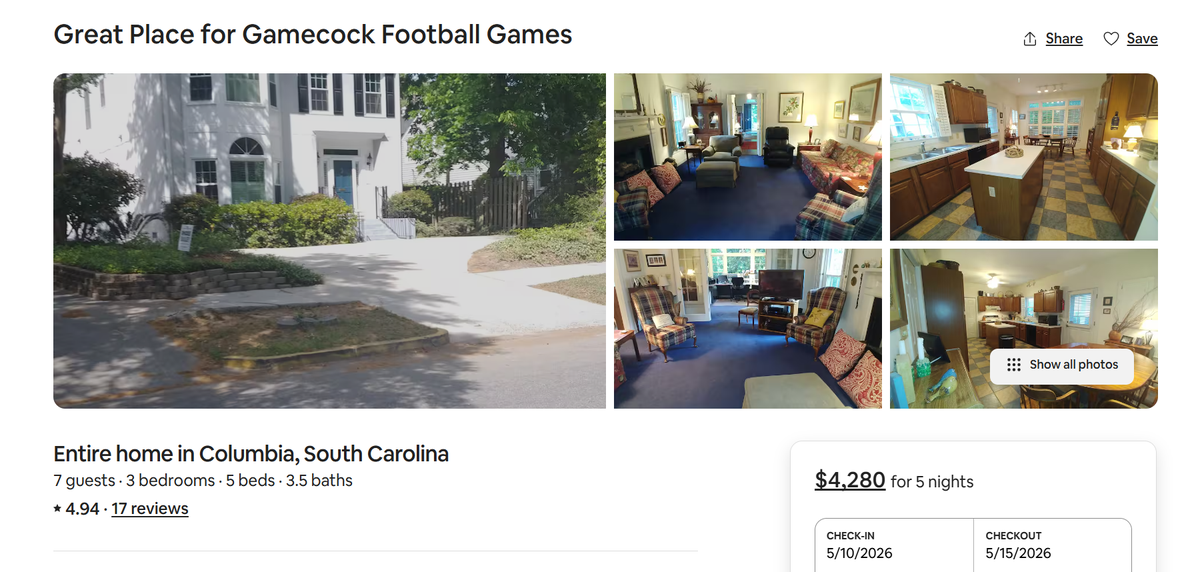 This screenshot shows an Airbnb rental in the Columbia area.