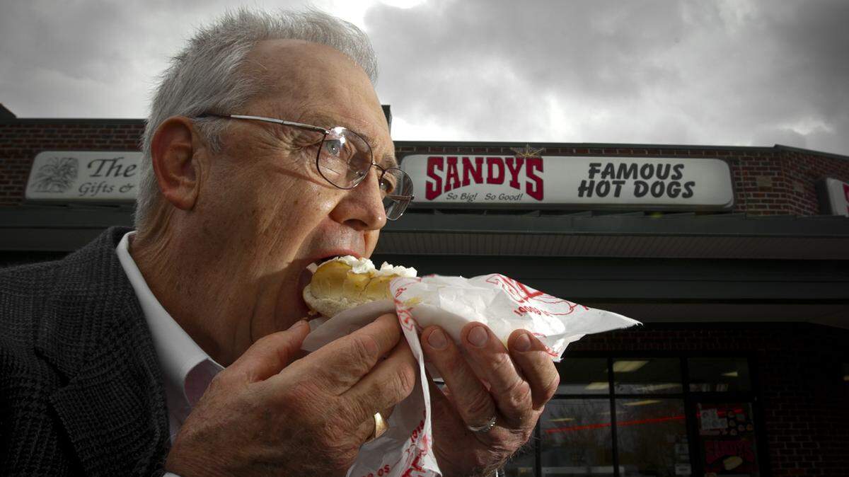 Bud Sanderson, owner of Sandy’s Famous Hot Dogs. He opened his first place in Lexington in 1979. File photo.