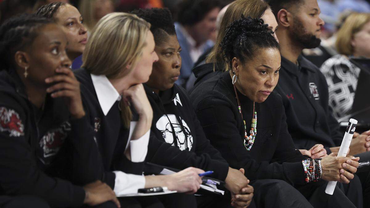 South Carolina's head coach Dawn Staley reacts as the SEC Tournament game against Texas comes to an end at the Bon Secours Wellness Arena on Sunday, March 8, 2026. Texas defeated South Carolina 78-61.