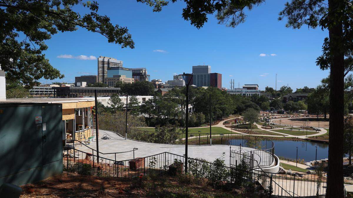 Work continues on the $24 million restoration of Columbia’s Finlay Park. The park is expected to open in November.