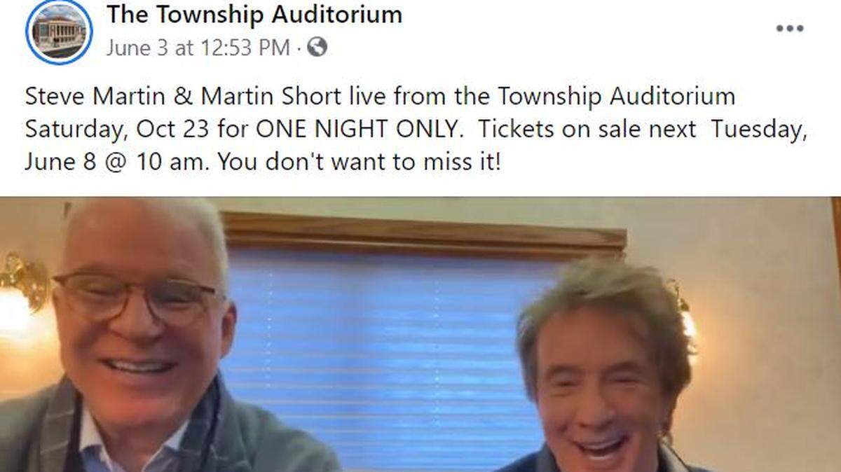 Steve Martin and Martin Short will perform in Columbia at the Township Auditorium.
