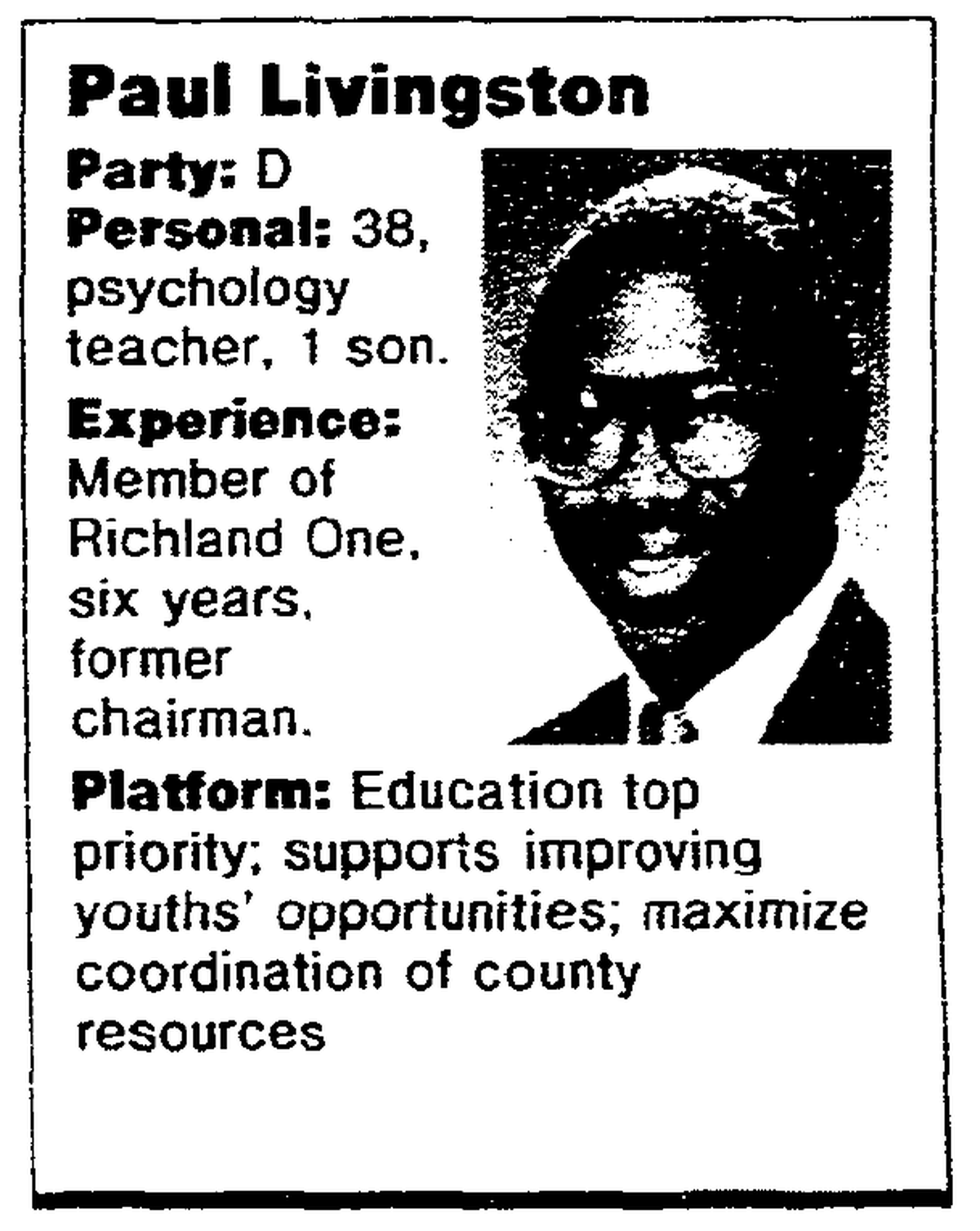 Paul Livingston was first elected to Richland County Council in Nov. 1990.