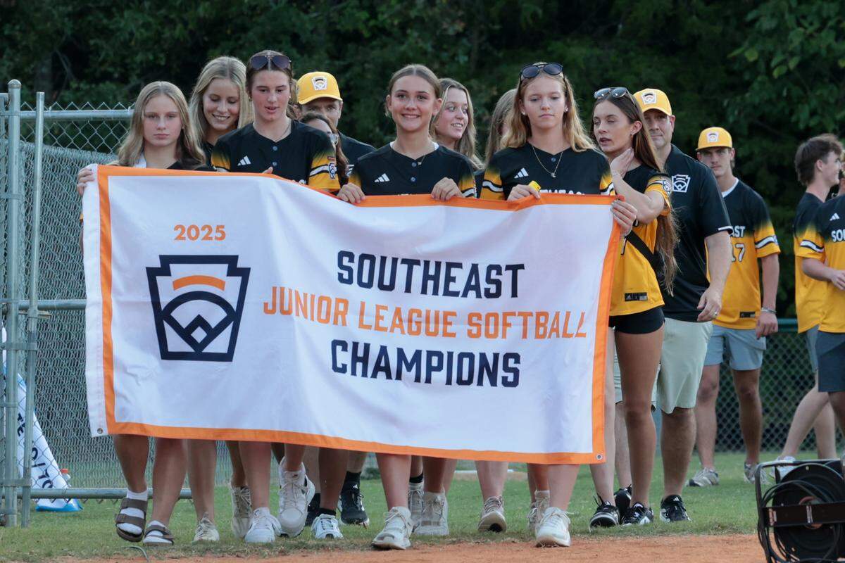 All of the Irmo Little League winning teams gather on the field to celebrate, winning state championships in five divisions of play and sending four teams to the Little League World Series on Wednesday, Sept. 3, 2025. Junior League Softball.