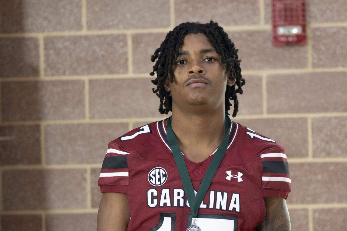 South Carolina football freshman Debron Gatling (17) appears at the annual Pigskin Poets event held Friday, July 12, 2024 at Drew Wellness Center in Columbia.