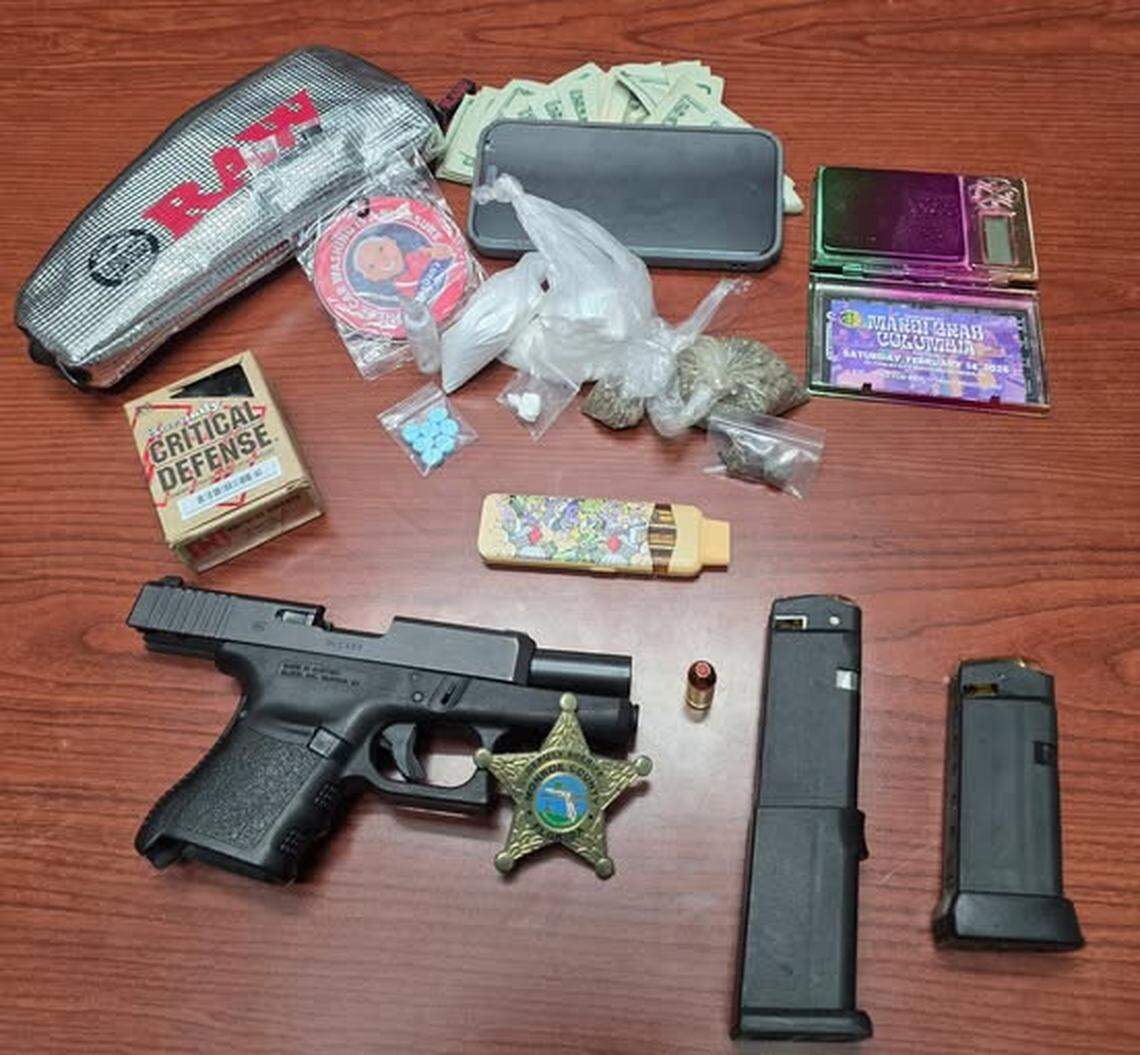 Drugs and a gun were among the items confiscated during a traffic stop.