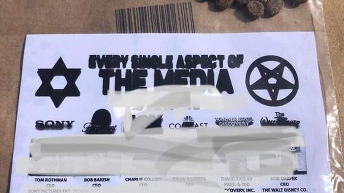 A blurred image of an antisemitic flyer distributed throughout Forest Acres earlier in June. The flyer is identical to those shared elsewhere in the U.S. by a known antisemitic group.