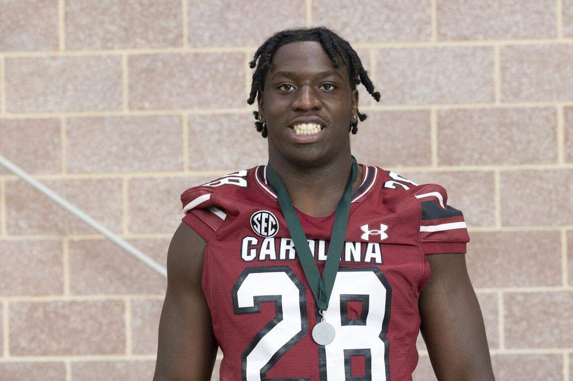 South Carolina football freshman Matthew Fuller (28) appears at the annual Pigskin Poets event held Friday, July 12, 2024 at Drew Wellness Center in Columbia.