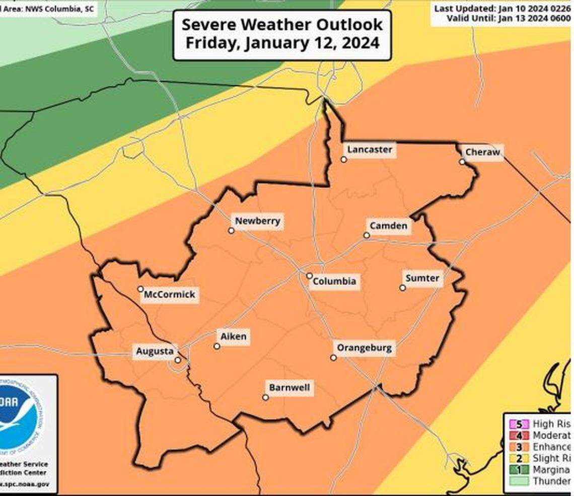 Severe weather is forecast to affect the Midlands area of South Carolina.