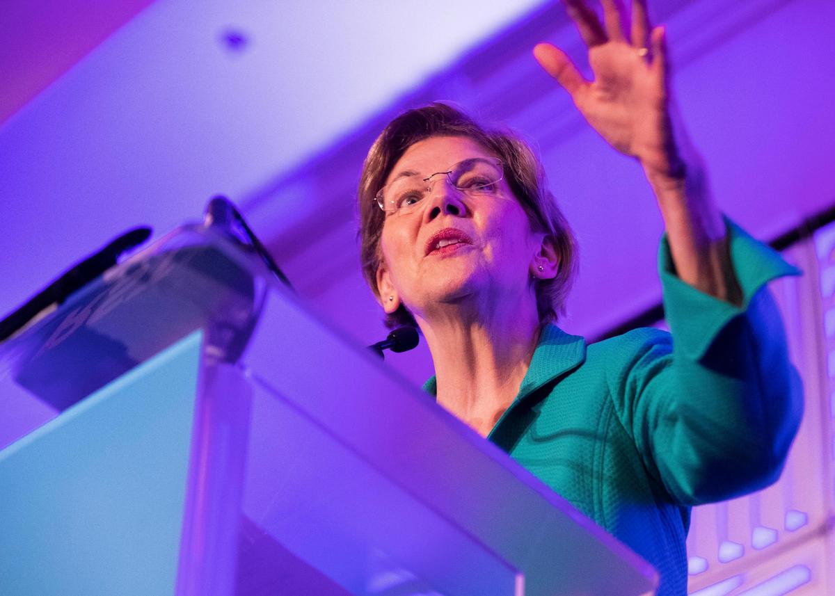 Massachusetts Senator Elizabeth Warren speaks at the First in the South Dinner in Charleston, South Carolina on Monday, February 24, 2020.