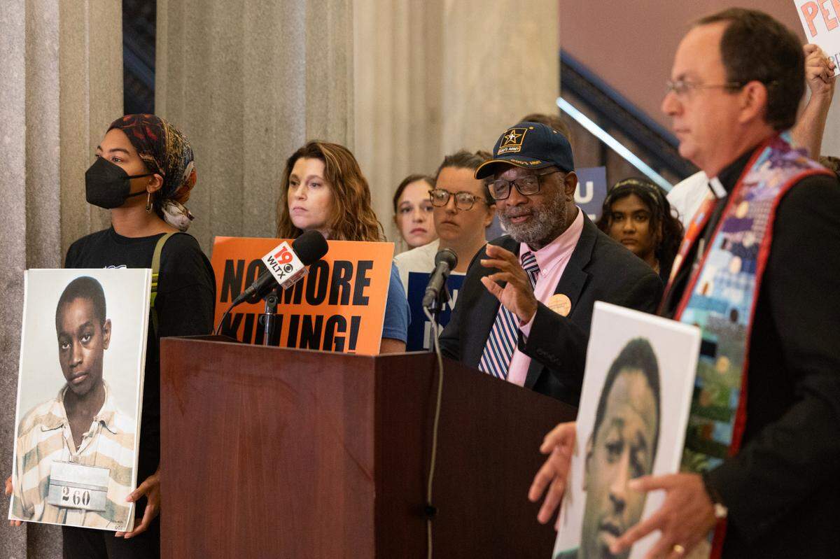 Rev. David Kennedy of the Laurens County NAACP speaks at the South Carolina State House speaks against capital punishment on Thursday, September 12, 2024.