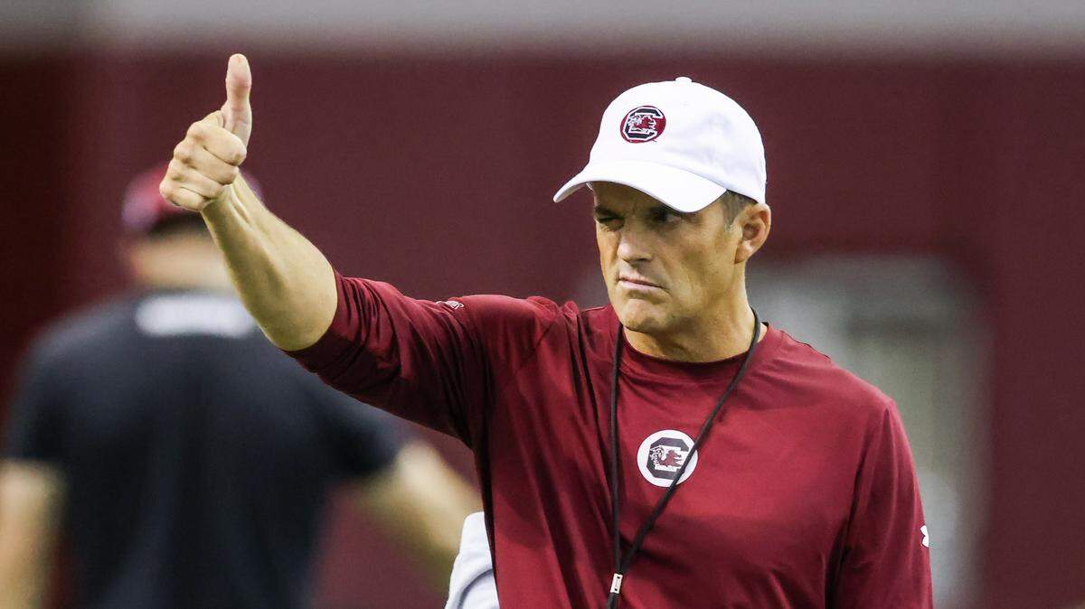South Carolina head coach Shane Beamer is seen during practice in Columbia on Sunday, August 10, 2025.