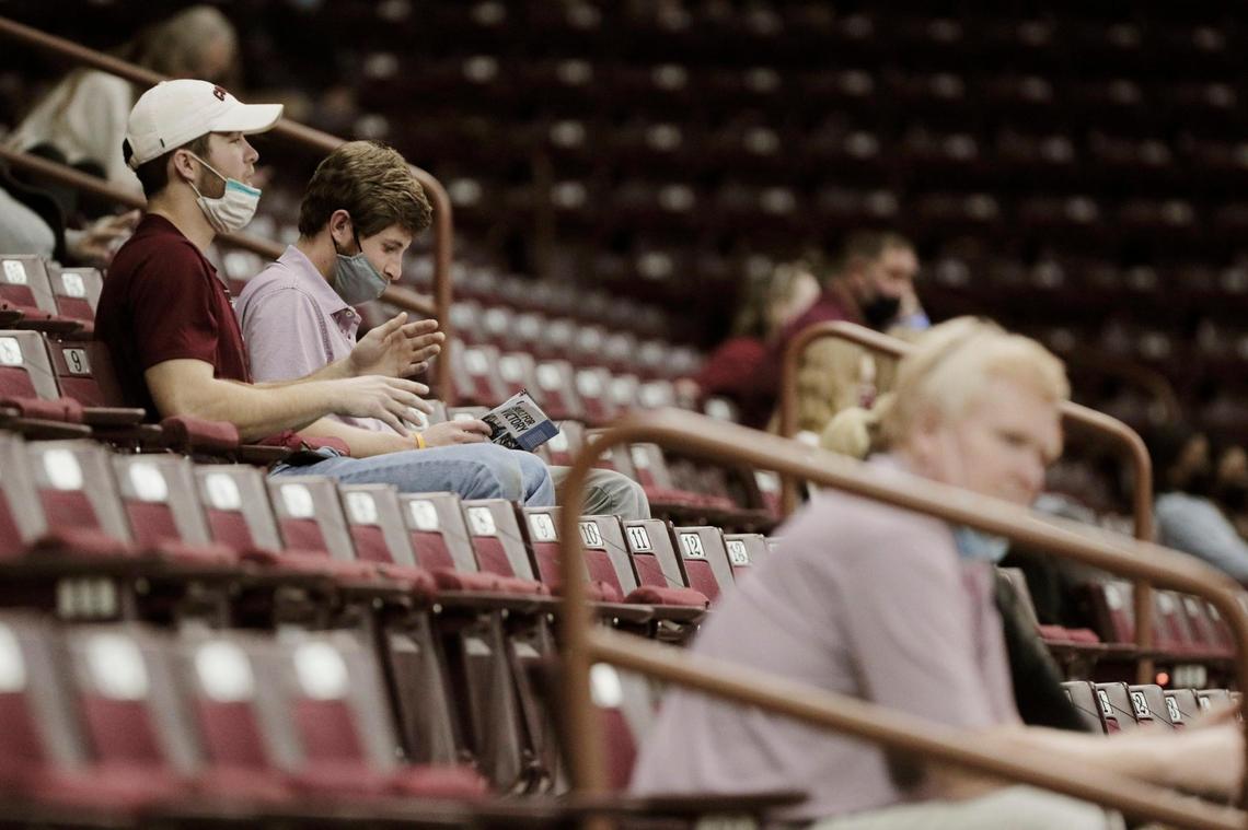 Most fans wear masks while watching the University of South Carolina play Florida A&M at Colonial Life Arena on January 2, 2021.