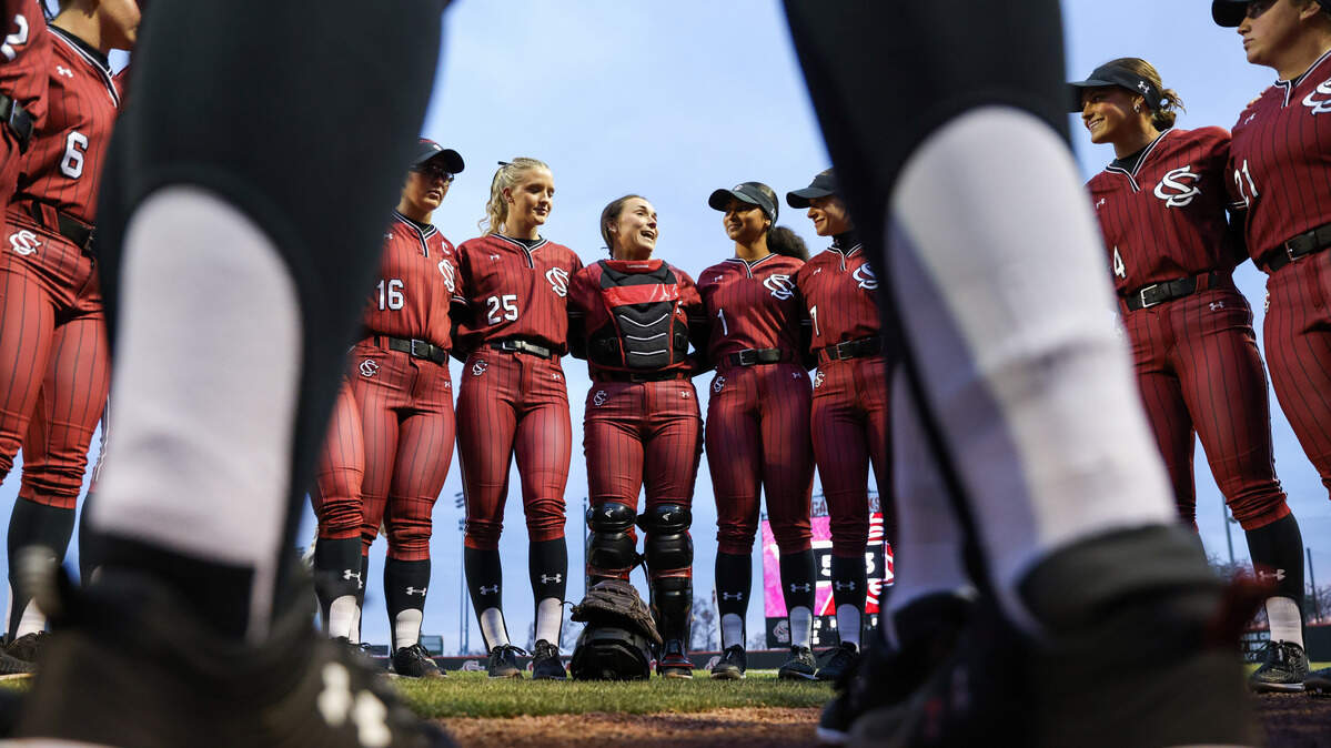 South Carolina players huddle up before their game against Virginia Tech on Thursday, February 5, 2026.

