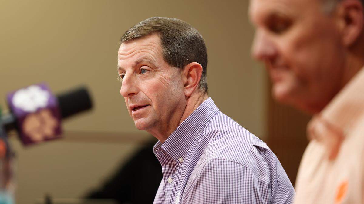 Clemson head coach Dabo Swinney speaks during a press conference in Clemson on Friday, January 23, 2026.