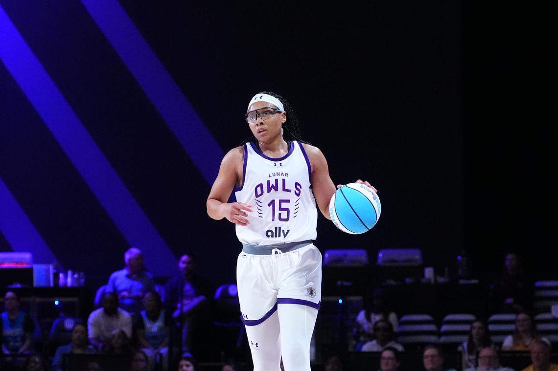 Allisha Gray of the Lunar Owls dribbles the ball up the court against Rose during on Feb. 21 in Medley, Florida.