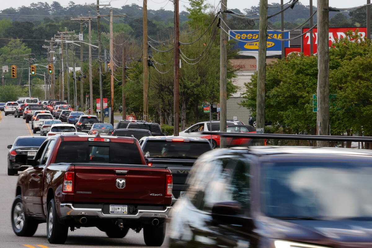 Traffic backs up during rush hour on Forest Drive near Trader Joe’s.