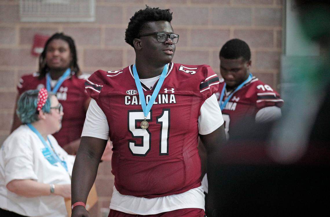 Tree Babalade and the University of South Carolina football team freshmen took part in the annual Pigskin Poets reading event Friday, July 21, 2023 at the Drew Wellness Center in Columbia.
