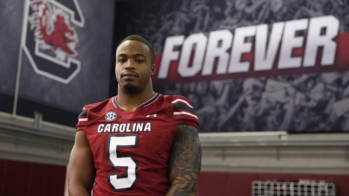 South Carolina edge Kyle Kennard (5) is seen during media day in Columbia on Thursday, August 1, 2024.