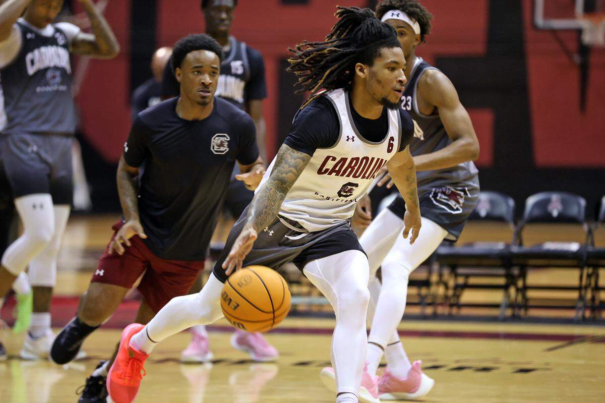 South Carolina’s Jamarii Thomas during a summer men’s basketball practice on Tuesday, July 30, 2024 inside Carolina Coliseum.