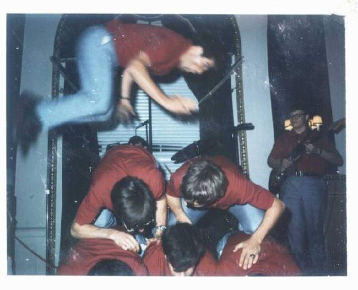 Members of The Sensational Epics, a beach music band from Columbia, incorporated a tumbling act into their stage routine in the 1960s.