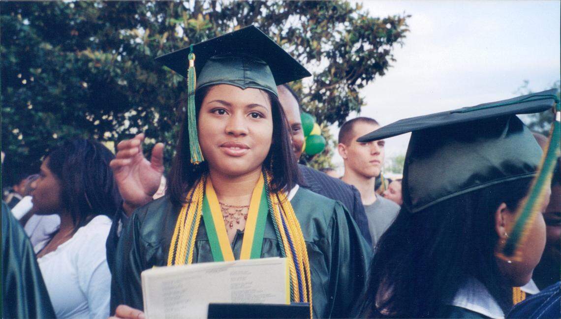 Tracy Oliver poses for a picture after her graduation from Spring Valley High School. Oliver attended Stanford University before becoming a screenwriter and producer.