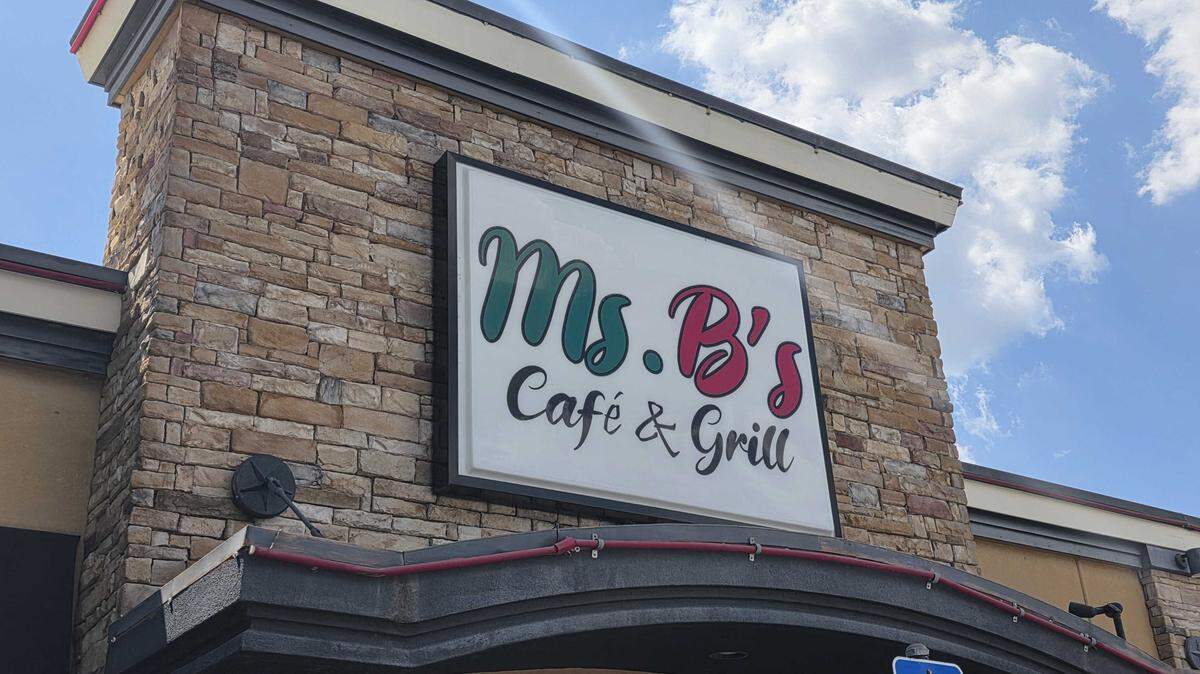 The front of Ms’ B’s Cafe & Grill, May 20, 2026, a soul food eatery in Columbia.