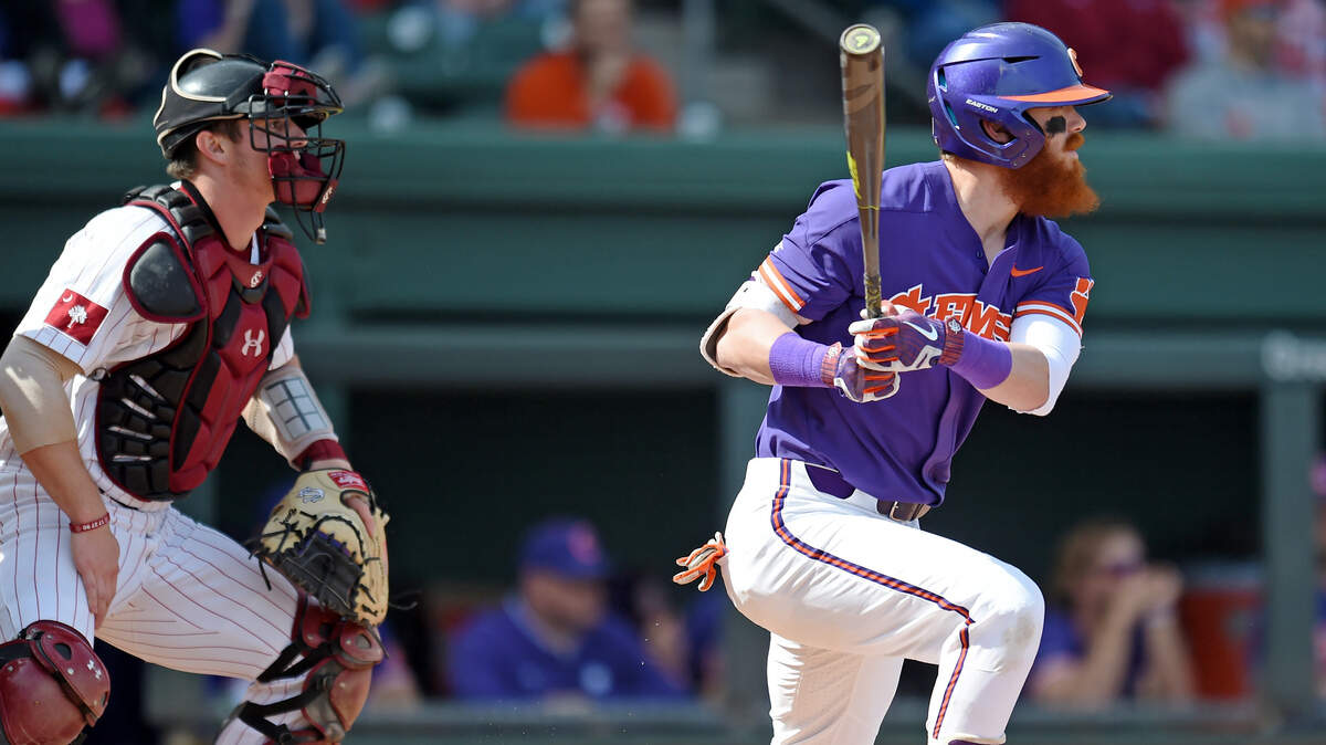 Clemson senior Grayson Byrd (4) rips a hit. South Carolina faced Clemson in a baseball game at Fluor Field in Greenville Saturday, March 2, 2019 GWINN DAVIS / FOR THE STATE