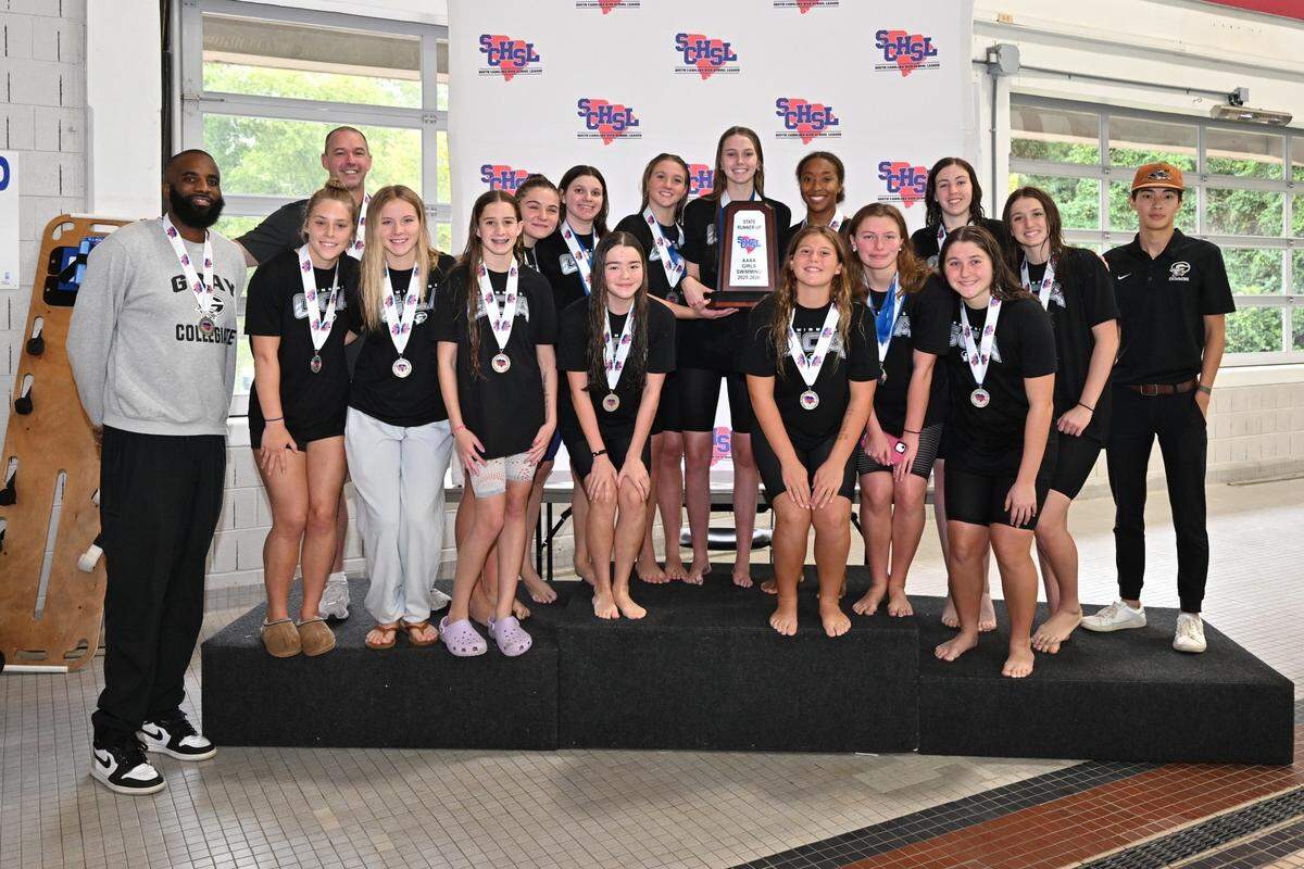 Gray Collegiate finished second in the 2025 SC High School League Class 4A girls swimming championship.