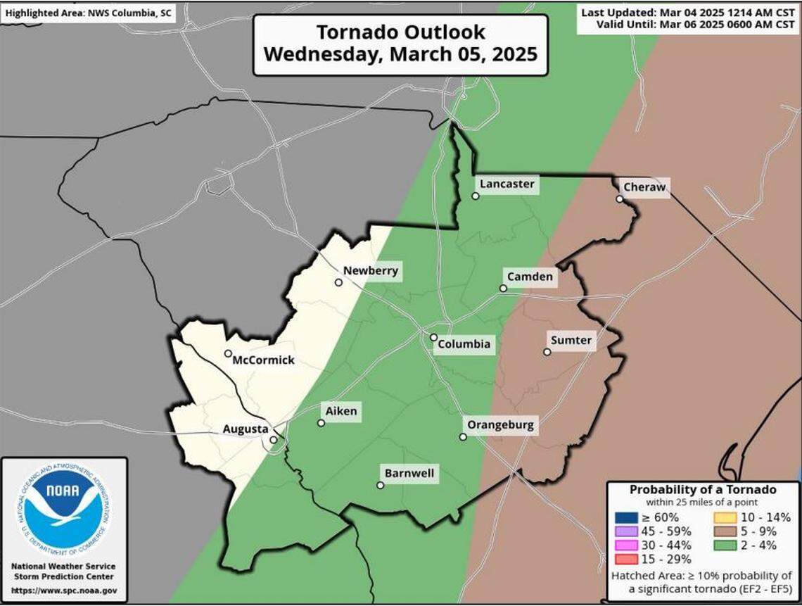 Severe weather is forecast to affect South Carolina.