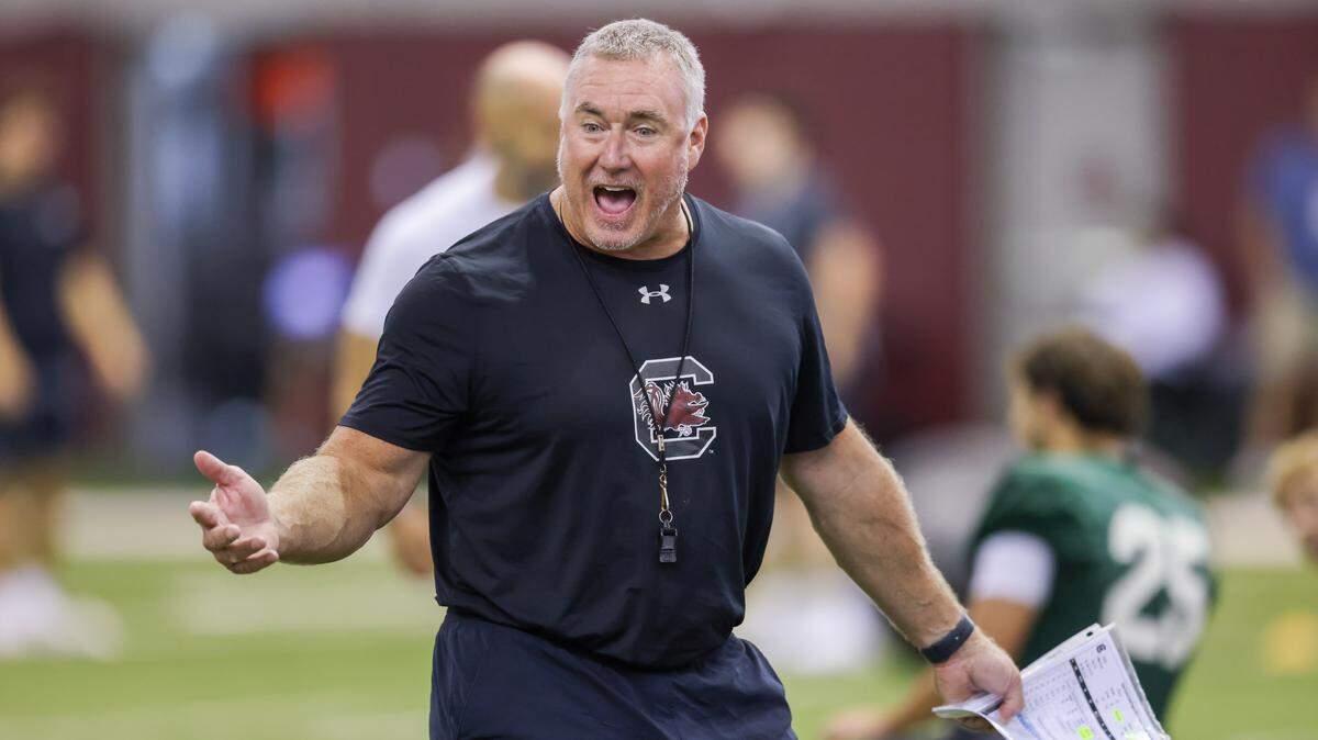South Carolina tight ends coach Shawn Elliott is seen during practice in Columbia on Friday, August 8, 2025.