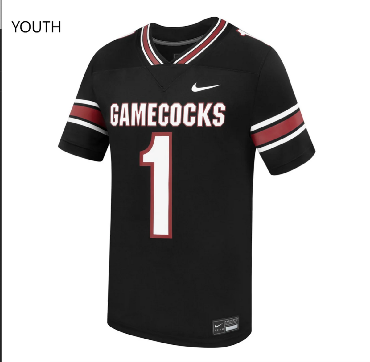 The front of a black Nike South Carolina jersey that fans can buy.
