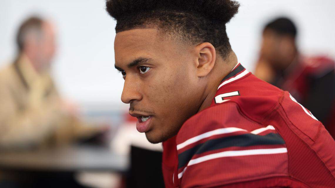 South Carolina transfer Brandon Cisse is interviewed at the Long Family Football Operations Center in Columbia on Wednesday, March 5, 2025.