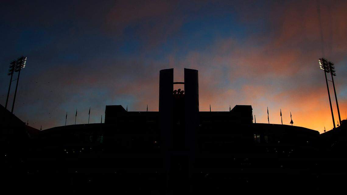 Oct 17, 2015; Clemson, SC, USA; A general view of Clemson Memorial Stadium at sunrise prior to the game between the Clemson Tigers and the Boston College Eagles.