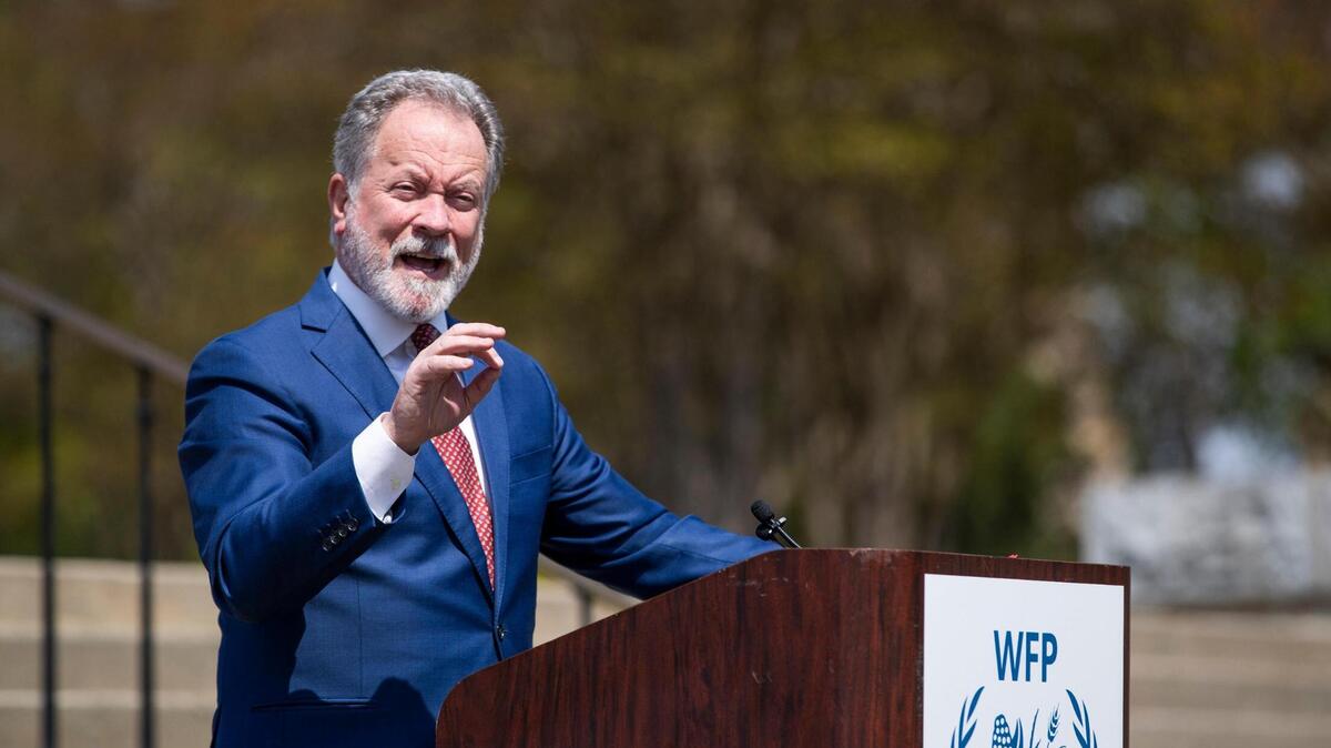 Former South Carolina Governor and UN World Food Programme executive director David Beasley speaks to reporters outside the South Carolina State House asking for donations to help feed displaced Ukrainians on Tuesday, March 29, 2022.