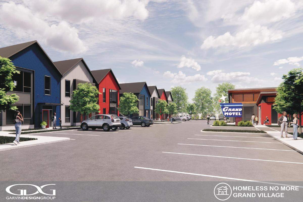 A rendering of Grand Village, a proposed mixed-rate gated housing development for families and professionals, envisioned by the Columbia nonprofit Homeless No More.