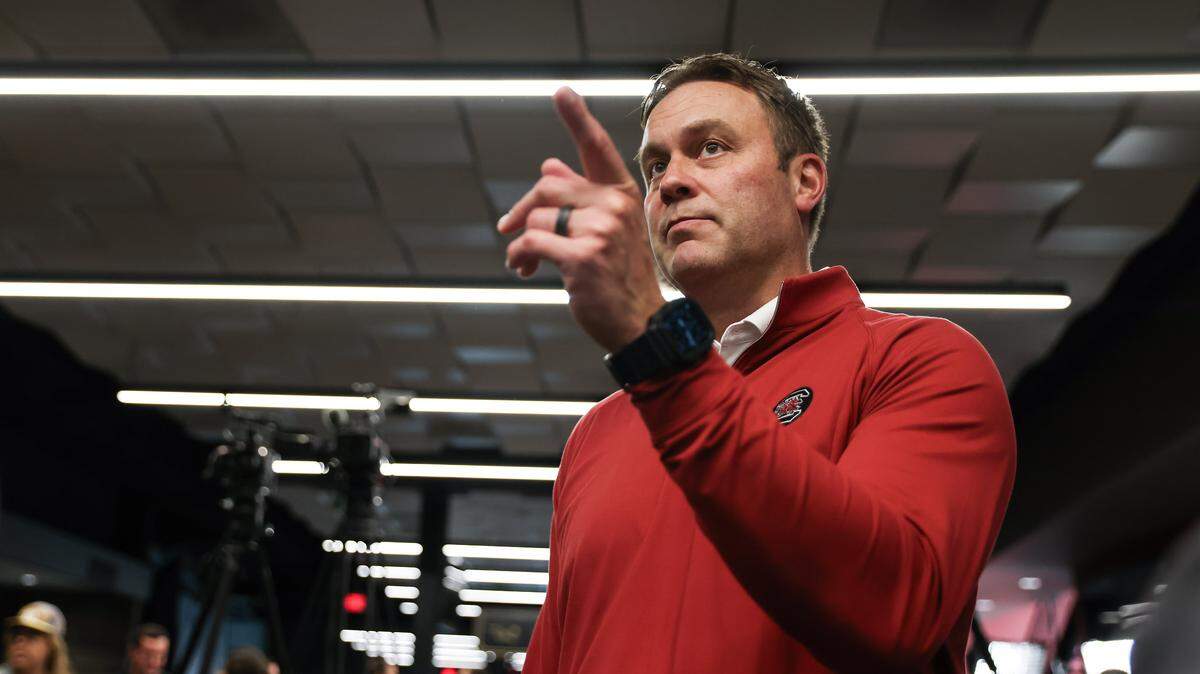 South Carolina athletic director Jeremiah Donati is seen during a press conference announcing a partnership with Blanchard CAT at Williams-Brice Stadium in Columbia on Monday, August 11, 2025.