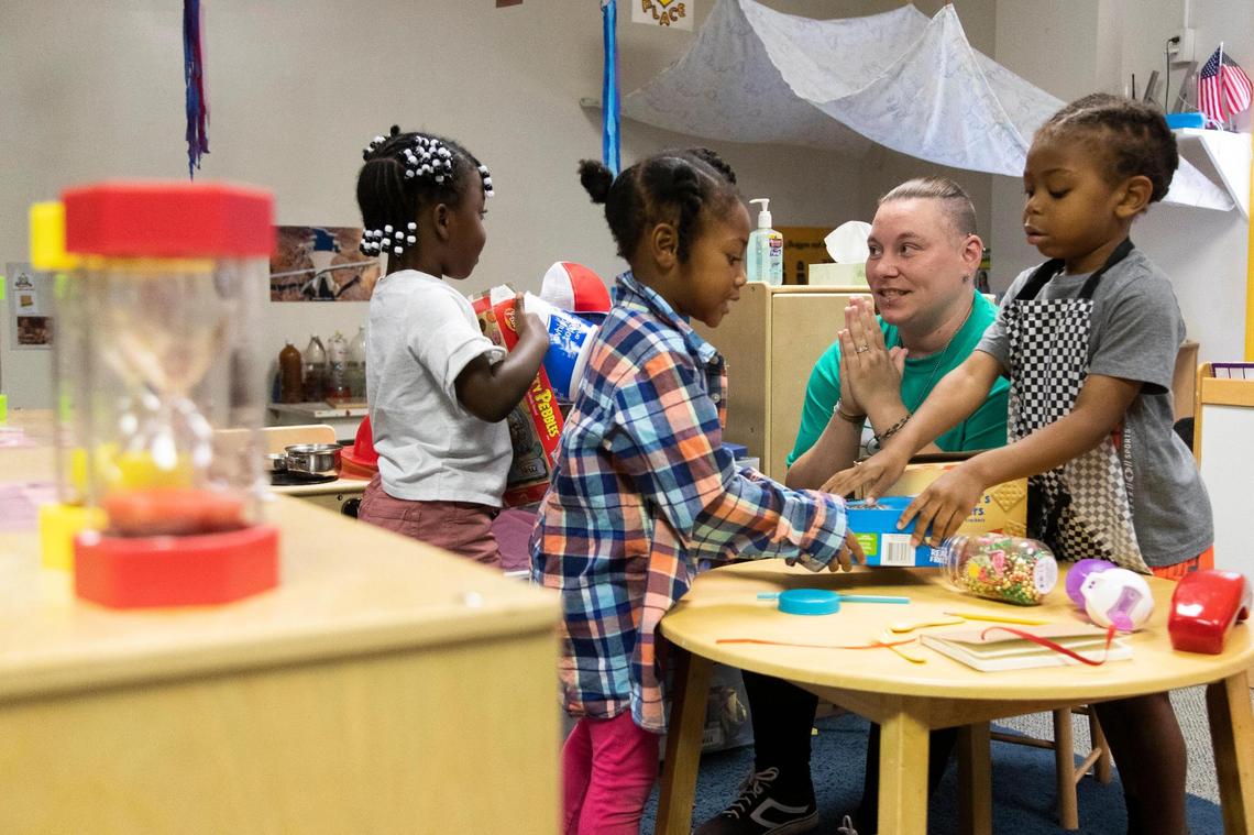 4-year-old Kindergarten students learn and play at Seven Oaks Kids Academy in Columbia, South Carolina on Wednesday, July 21, 2021. The state is expanding access to the private programs for low income families.