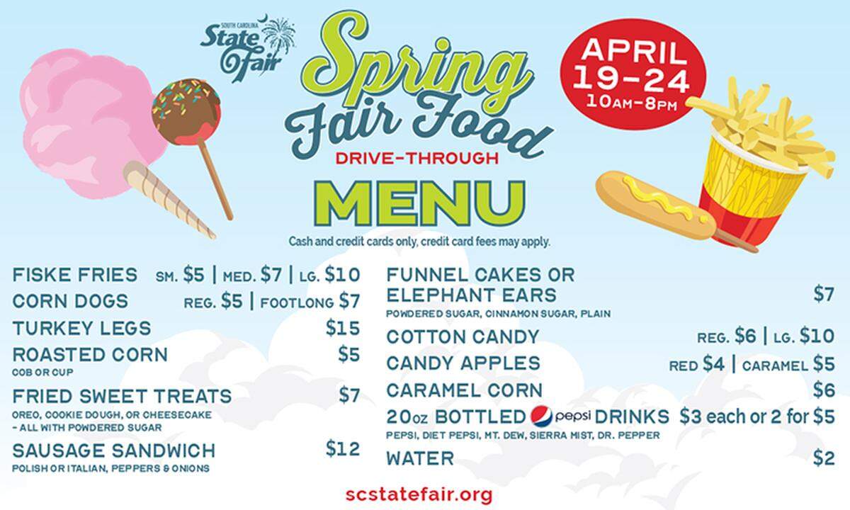 South Carolina State Fair spring drive-thru food event menu