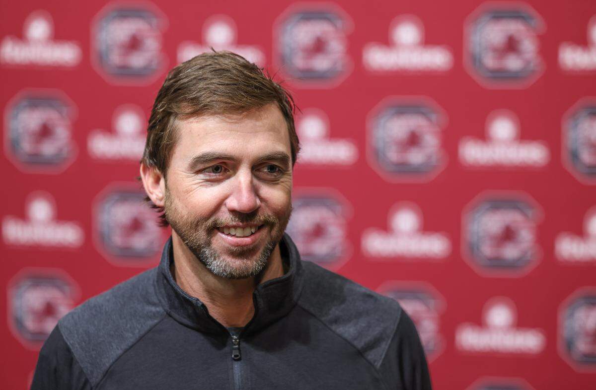 South Carolina offensive coordinator Kendal Briles is seen following a press conference in Columbia on Friday, December 12, 2025.