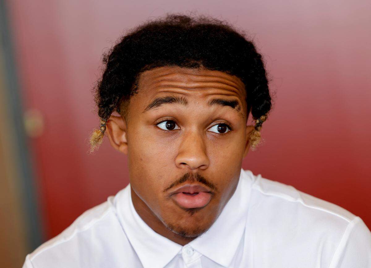 Meechie Johnson speaks during media day on Wednesday, Oct. 12, 2022.