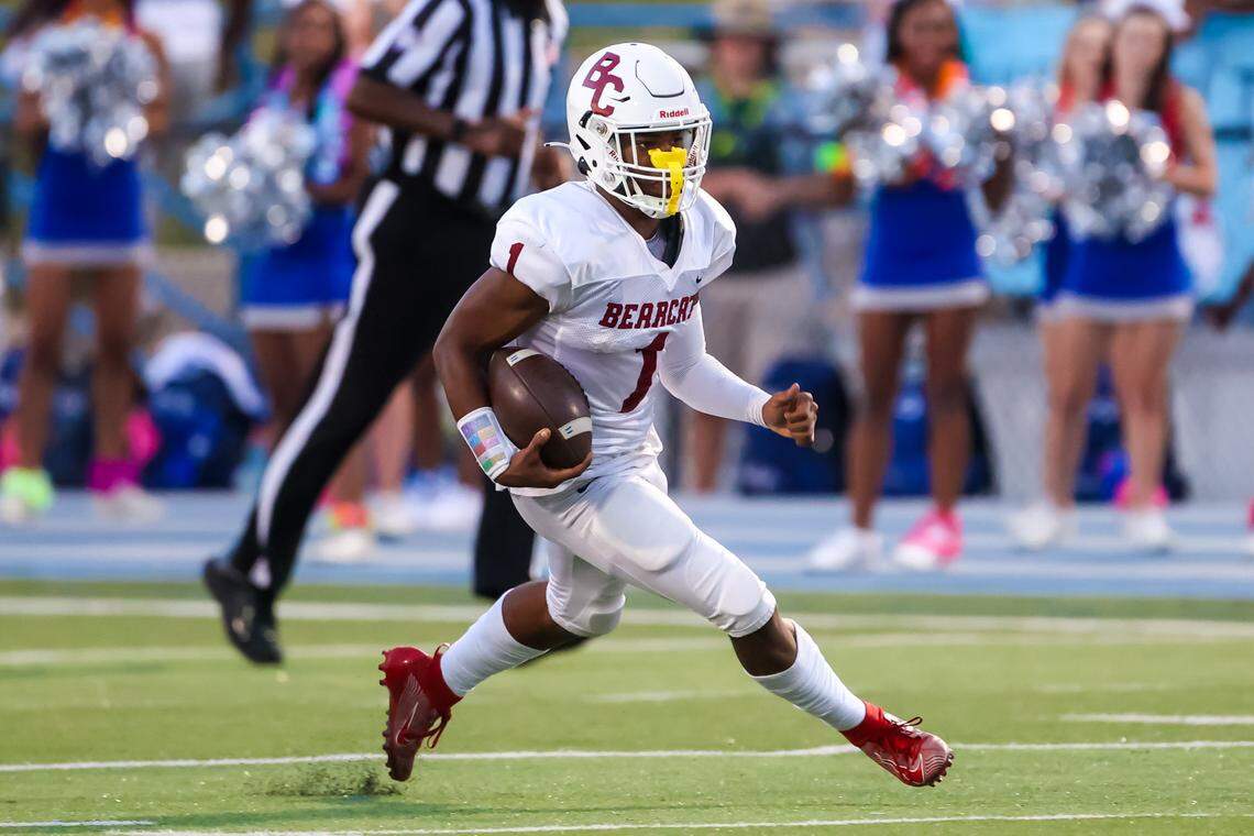 Brookland Cayce Bearcats William Young (1) rushes during their game at Airport High School in West Columbia, SC, Friday, Aug. 25, 2023.