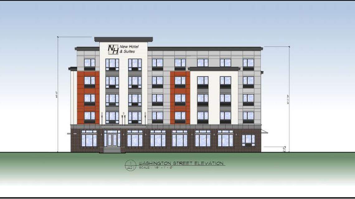 Preliminary design drawing of a new hotel planned for Columbia's Vista at the corner of Washington and Lincoln streets. The design is expected to be revised before construction begins in late 2018.