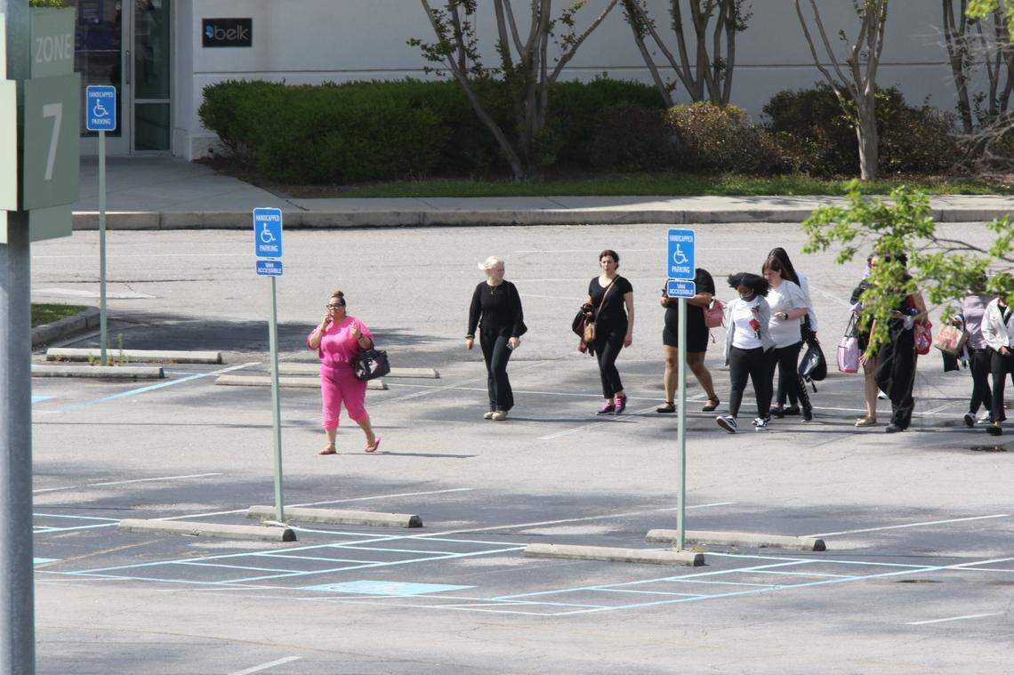 Scene outside Columbiana Centre mall in Columbia, S.C., where a shooting was reported Saturday, April 16, 2022.