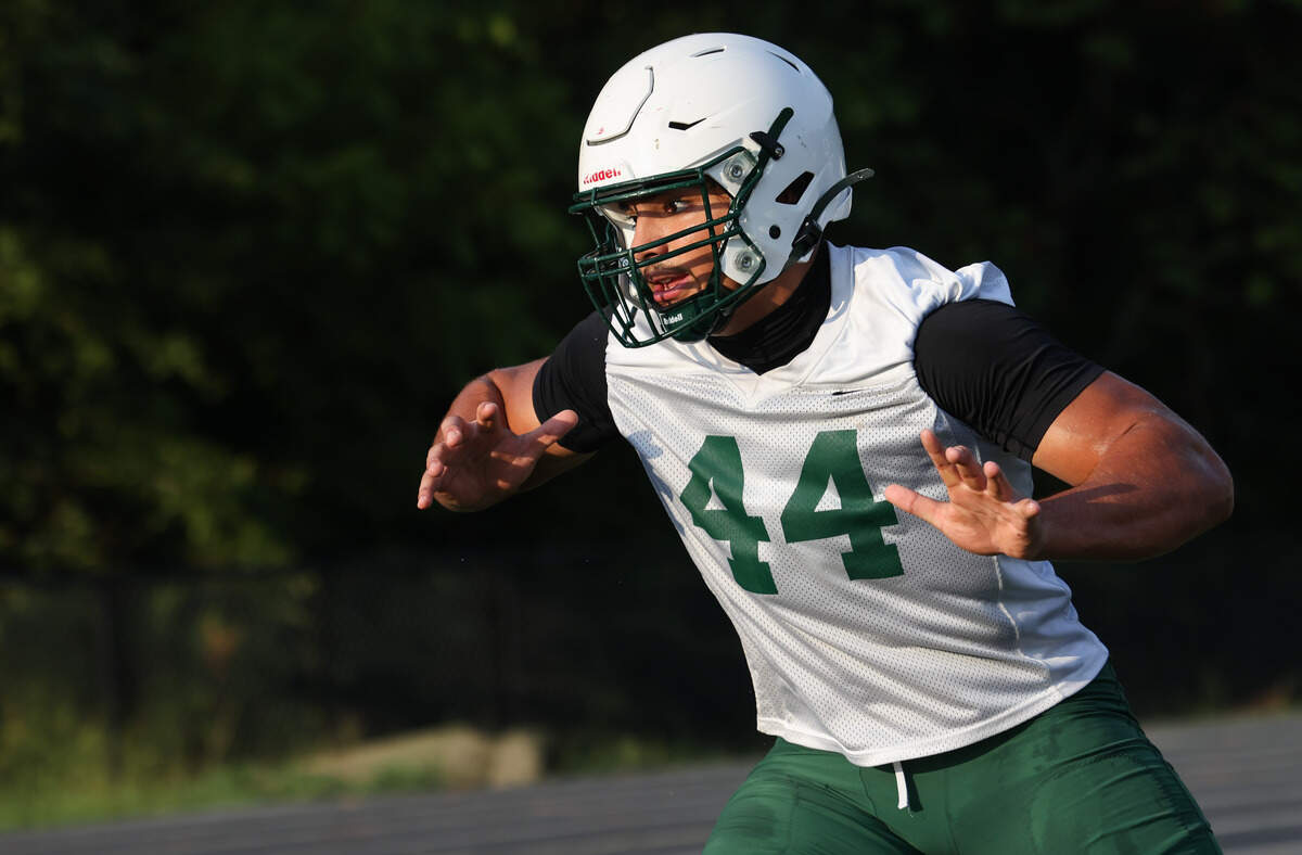 Dutch Fork defensive end Jaden Wuerth (44) runs drills during practice at Dutch Fork in Irmo on Thursday, July 31, 2025.
